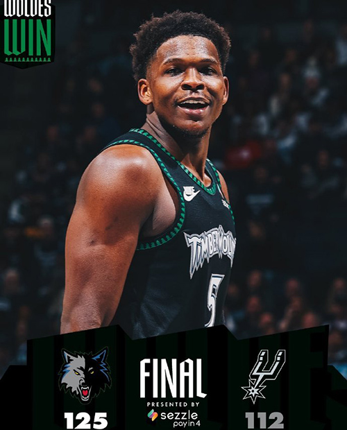 森林狼125-112力克马刺,华子32+6,兰德尔22+12,福克斯25分