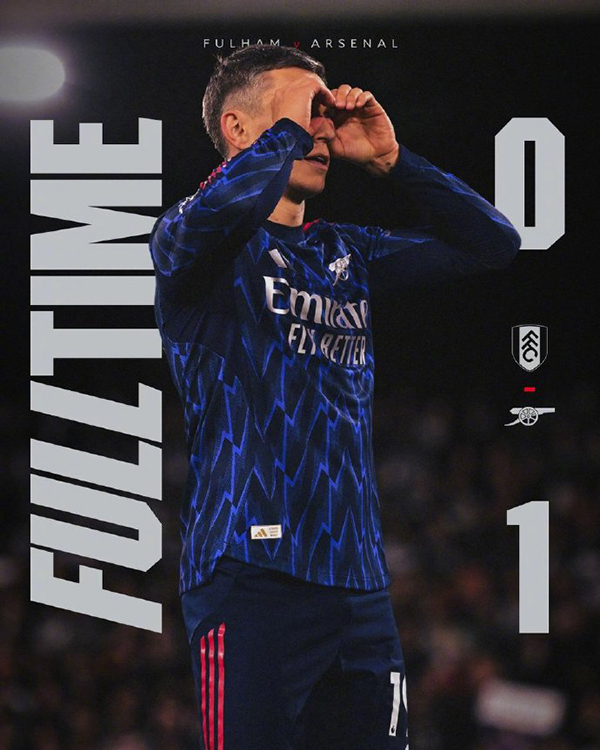 英超:阿森纳1-0富勒姆 特罗萨德制胜 加布里埃尔助攻